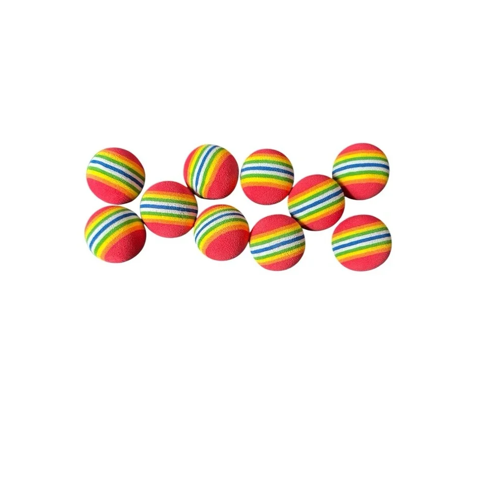 NEW lot of 10 cat toy balls rainbow stripes soft